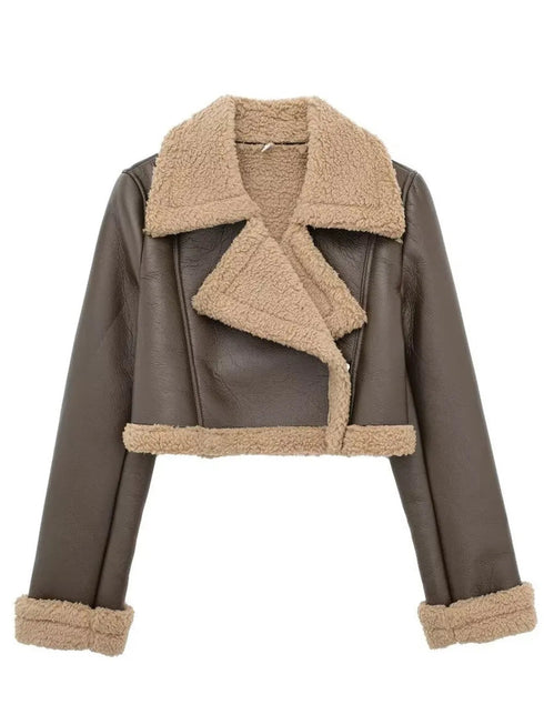'Josselyn' Faux Fur Cropped Leather Jacket - Celes Fashion